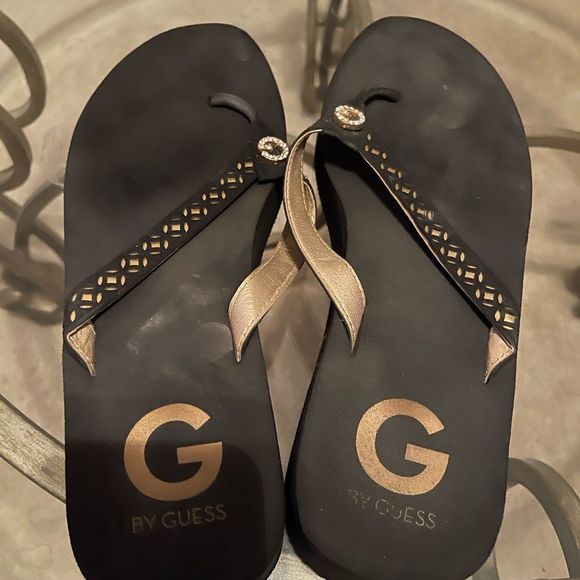G by Guess Shoes G By Guess Black And Gold Flip Flops Poshmark